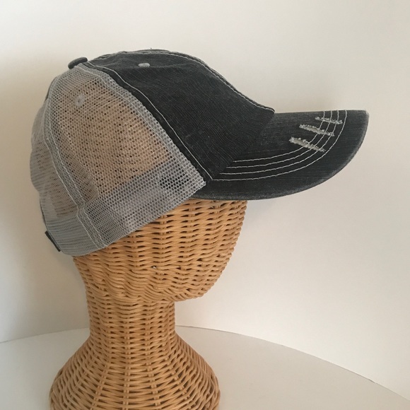 Distressed Canvas, Mesh Back Ponytail Hat Adjustable Black Grey New! - Picture 10 of 12